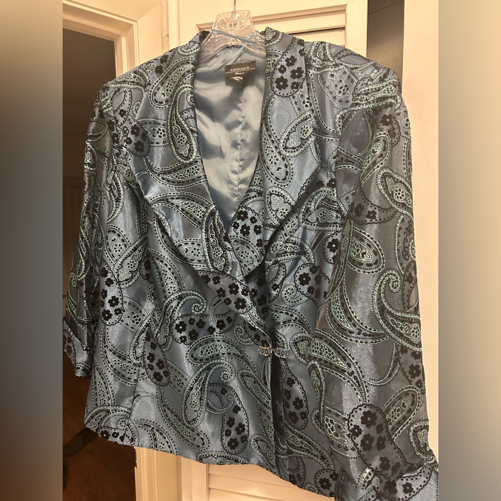 Blue satin jacket with black detailing